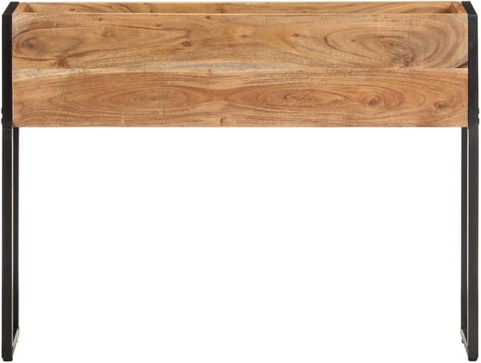 Rectangular Acacia Wood Planter 35.4 x 7.9 x 26.8 Natural Finish Black Metal Frame Durable Raised Garden Bed for Outdoor Plants Patio Deck