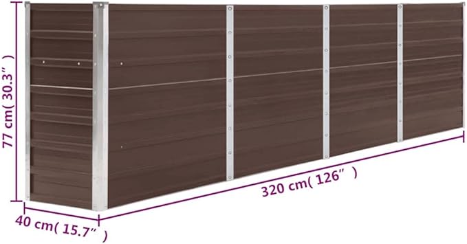 Raised Garden Bed - 126x15.7x30.3 Large Galvanized Metal Planter Box for Flower Plant Herb Vegetable Growing Gardening - Brown Outdoor Bed