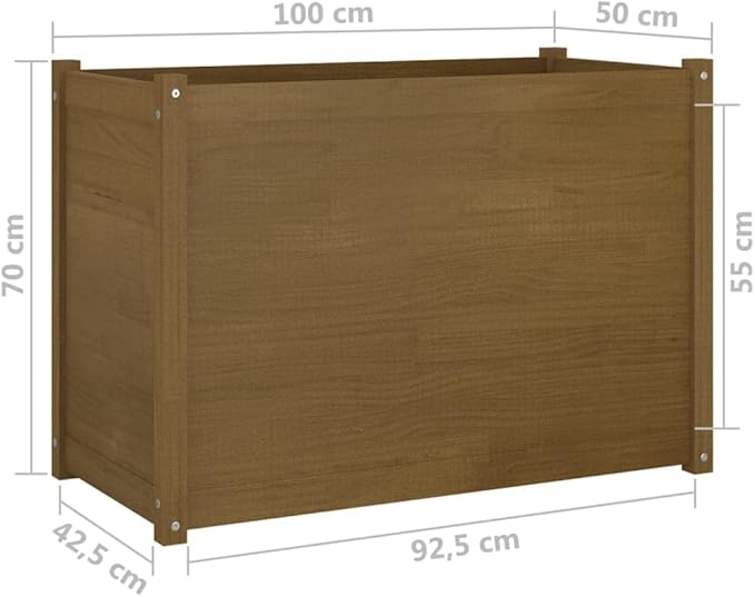 Large Honey Brown Solid Pinewood Garden Planter 39.4x39.4x27.6 Inch Raised Garden Bed Outdoor Rectangular Planter Box for Patio Terrace Gardening