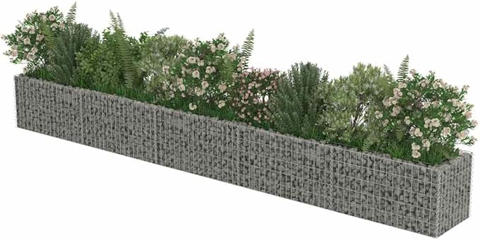 Gabion Raised Bed Silver Galvanized Steel 177.2 x 19.7 x 19.7 in Heavy-Duty Outdoor Planter for Garden Borders Weather Resistant