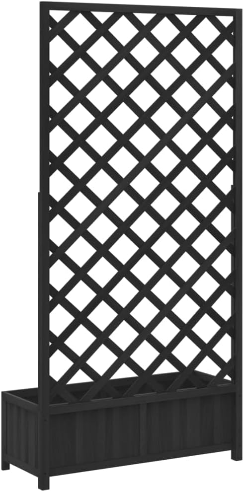 Large Black Solid Fir Wood Planter Box with Trellis 35.4 Outdoor Garden Raised Bed for Climbing Plants Patio Balcony