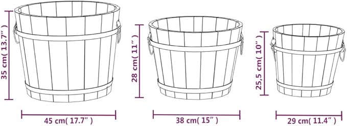 Burned Wood Bucket Planter Set Solid Fir Wood 3-Pack Cylindrical Rustic Decorative Inlays 17.7-inch Outdoor Indoor Garden Clearance Deals Raised Garden Bed
