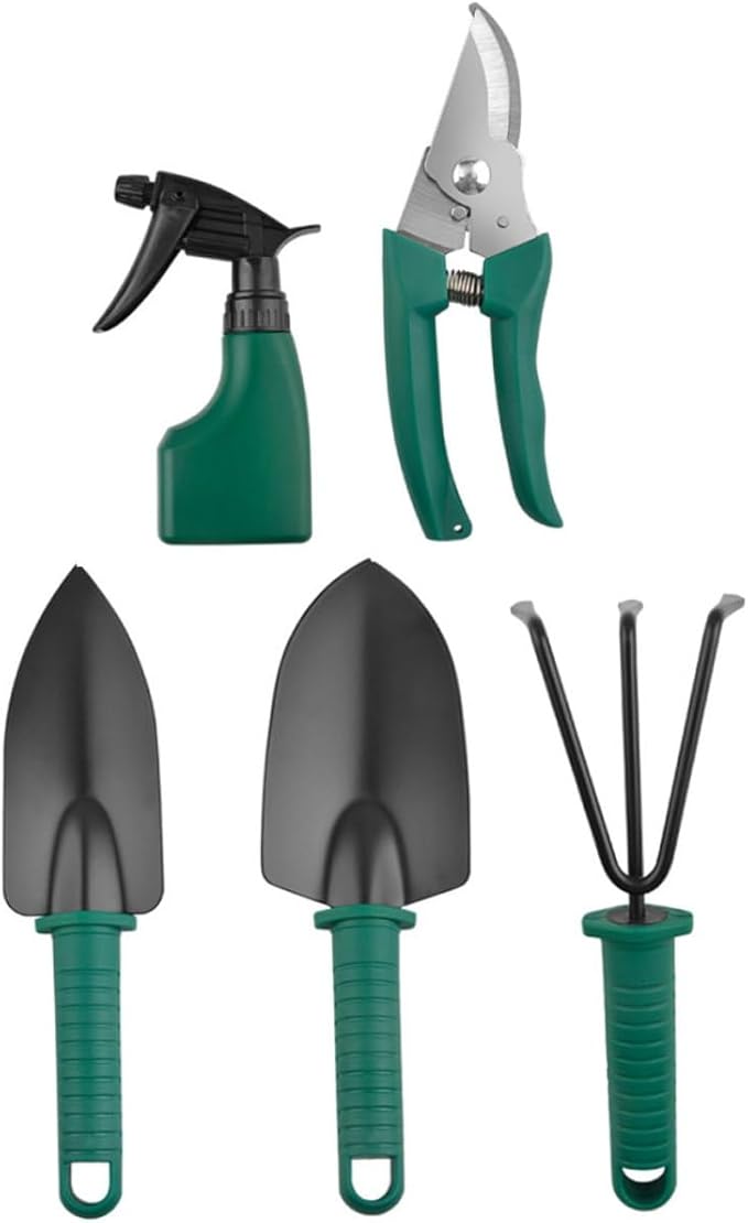 Garden Tool Set with Shovel Rake Pruners 5pcs Portable Gardening Kit for Planting and Outdoor Soil Digging with Carrying Case