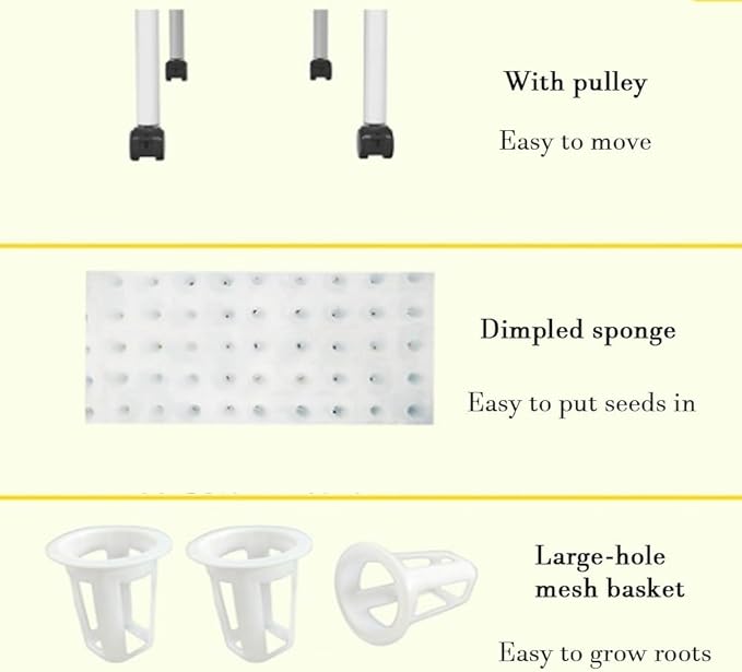 36 Plant Sites Indoor Garden Hydroponics Growing System Kit with Pulley PVC-U Pipes Hydroponics Planting System with Grow Baskets and Sponges for Fruits Vegetables Herb