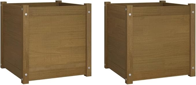 Set of 2 Wooden Garden Planter Box Raised Garden Bed Indoor Outdoor Planter Outdoor Wood Raised Garden Bed for Vegetables Flowers Honey Brown 19.7x19.7x19.7 Solid Wood Pine-408