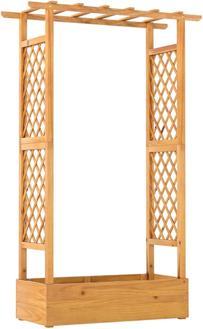 70 Tall Pine Wooden Raised Garden Bed with Trellis &amp Flat Roof Planter Box for Climbing Plants Outdoor Planting Stand Roof Climbing Plant Support Raised Beds Backyard Planter Wooden Garden Pla
