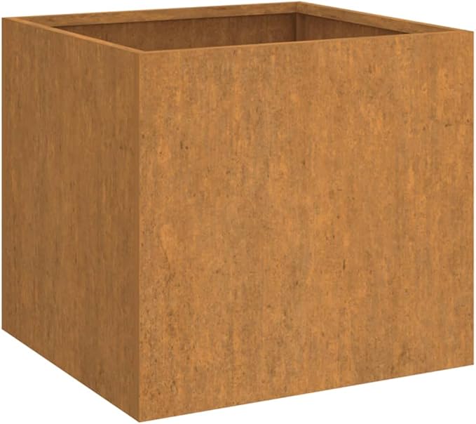 Rectangular Corten Steel Planter Medium Durable Metal Garden Bed for Outdoor Plants Weathered Brown Finish 19.3x18.5x18.1 Inches