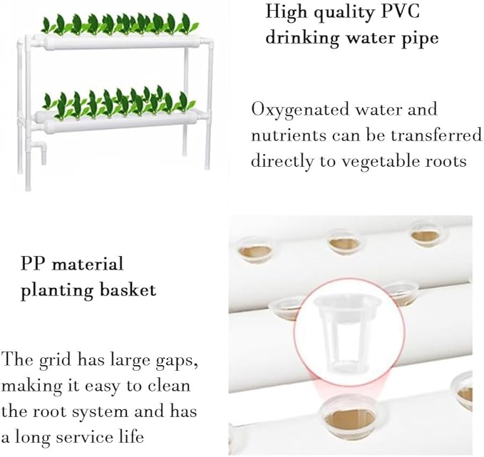 Indoor Garden Hydroponics Growing System Kit Hydrophonic Planter Grower PVC Drinking Water Pipe Soilless Cultivation for Vegetable