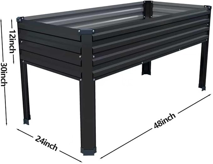 Galvanized Raised Garden Bed with Legs2PCS 48×24×30in Elevated Planter Box for BackyardGarden Patio Balcony 350lb CapacityPlanters for Outdoor PlantsBlack