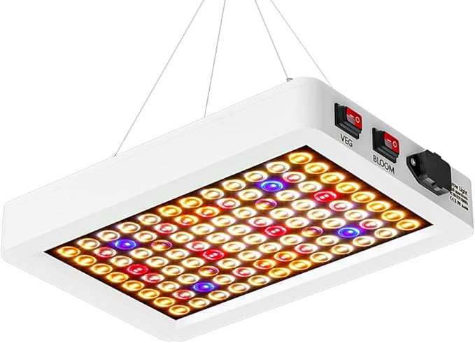 LED Full Spectrum Plant Panel Light 300W UV IR Indoor Growing Lamps AC110V Sunlike Veg/Bloom Modes Dimmable Planting Fill Lamp Red Blue Greenhouse Tent Growth Box Hydroponic Lighting with Hook US Plug