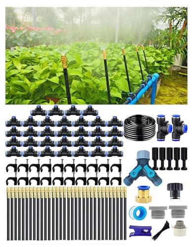 Drip Irrigation System 360 Adjustable Mist Sprayer Nozzle High Volume Water Flow Rotating Sprinkler Head for GardenPatioPotted PlantsEasy Install Fine Misting to Jet Spray (165FT+32Nozzles)