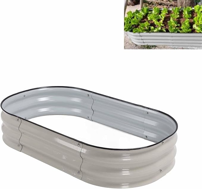 Raised Garden Bed Kit 304 Stainless Steel Oval Raised Planter Bed Outdoor for Vegetables Flowers with Open Base Design Heavy Duty Safe Edges Stackable (White)