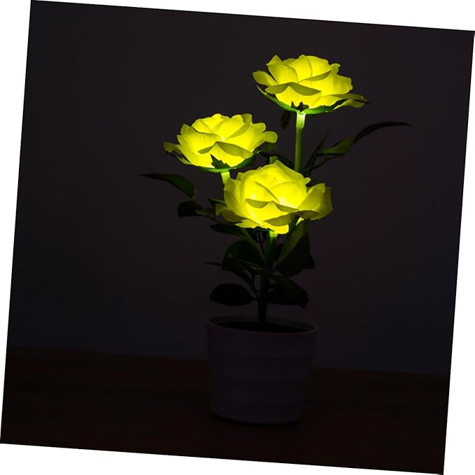 Happyyami Solar Rose Flower Led Light Light Artificial Bonsai Lamp for Room Office Hotel Nightlight Solar Powered Decoration for Garden Patio and Event Decor Yellow