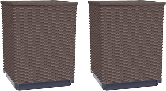 2-Pack Brown Polypropylene Raised Planter Box 11.8x11.8x14.6 Durable Lightweight Elevated Container for Garden Patio Balcony Outdoor Vegetables Flowers