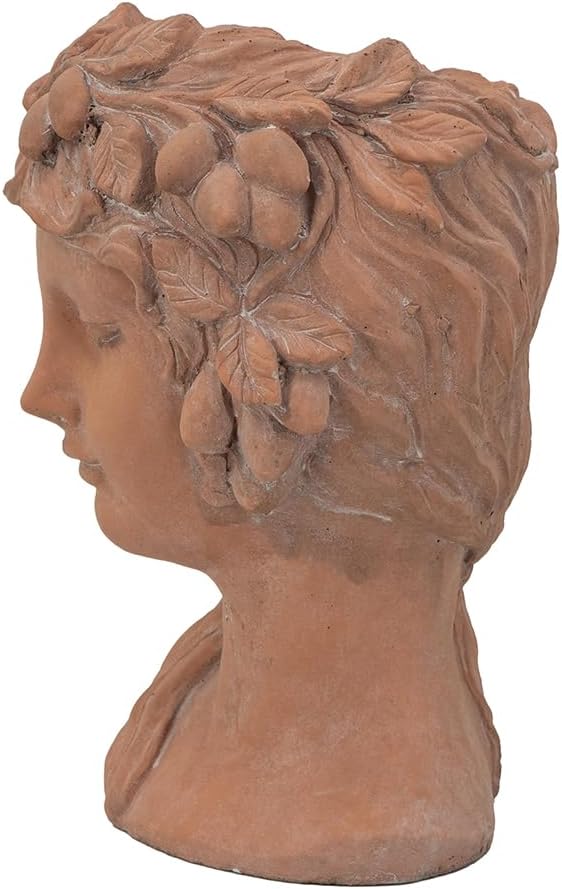 8x9x11.5 Brown Head Bust Planter Cement Head Planter Indoor Outdoor Home GDecor