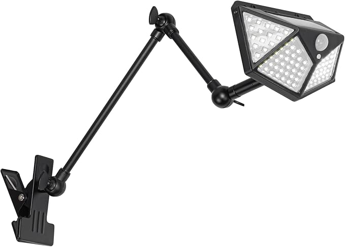 Outdoor 5W Daylight Solar Spotlight with Motion Sensor Clip Mount Adjusted Angle Telescopic Arm Waterproof IP66 Spot Lamp for Landscape Yard Balcony Entrance