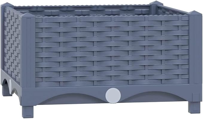 Raised Garden Bed Blue Gray Polypropylene (PP) Planter Box 15.7x15.7x9.1 inch Modern Square Outdoor Planters for Outdoor Plants Durable Weather Resistant Gardening