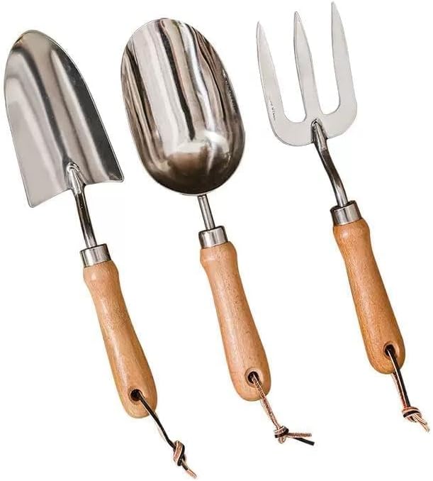 Garden Tool Set Stainless Steel Hand Trowel Scoop Fork - Durable Wood Handle Gardening Tools for Planting &amp Potting - Essential Indoor Outdoor Garden kit for Home Gardener (Style A)