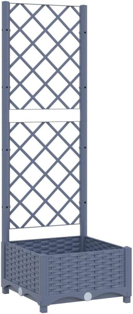 Garden Planter with Trellis Outdoor Raised Garden Bed for Climbing Plants Dark Gray 15.7x15.7x47.8 PP