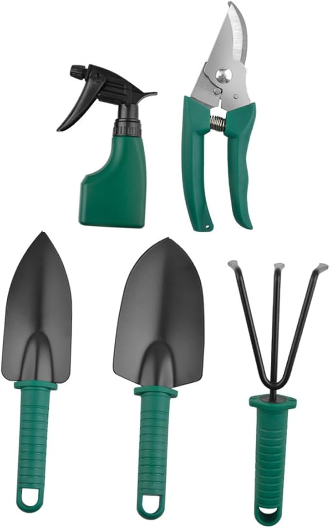 GANAZONO 5pcs Stainless Steel Garden Tool Set with Carry Case Includes Shovel Rake Pruner for Outdoor Planting and Flower Gardening Portable Gardening Hand Tools Kit for Lawn and Garden