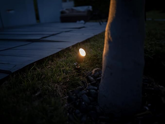 12V LogiSpot II Brass Outdoor Spotlight with 5W 2700K Warm White LED MR16 Bulb for Low Voltage Landscape Lighting of Yard Lawn Garden Patio Trees &amp House