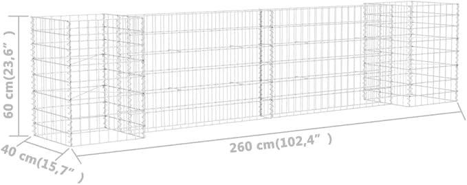 Large Raised Garden Bed 102.4 x 15.7 x 23.6 in Silver Metal Gabion Planter for Outdoor Flowers Vegetables Patio Trough Planter Box Industrial Style