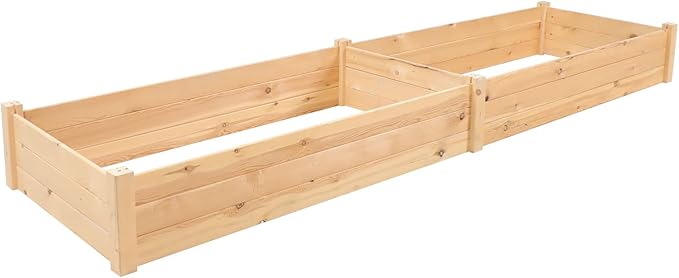Crownland Outdoor Gardens 8ft Raised Garden Bed Wooden Garden Box Planter Box Kit for Planting Flowers Vegetables Fruits Natural