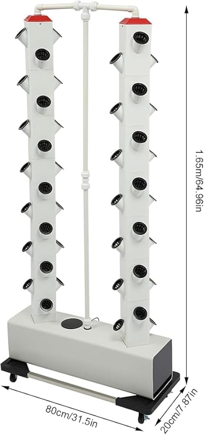 Hydroponic Growing Kit Vertical Vegetable Planter Tower Hydroponic Germination Tower with 56 Planting Holes and 4 Wheels 30L/7.93Gal Indoor Outdoor Garden Hydroponics Growing Tower System