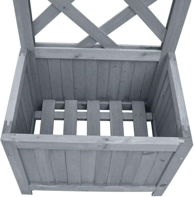 Trellis Planter Gray Solid Firwood Medium 15.7 x 15.7 x 53.1 Durable Raised Garden Bed for Climbing Plants Outdoor Patio Decor