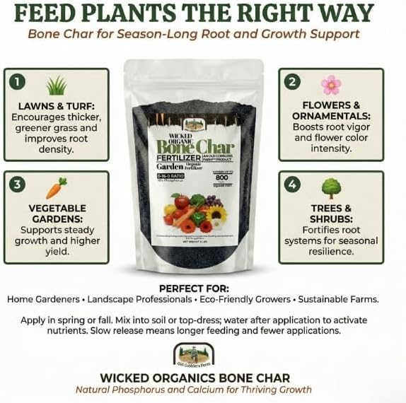 Old Cobblers Farm™ Wicked Organics Bone Char – Balanced Nutrition for Blueberries &amp Acid-Loving Plants – Supports Strong Roots Blooms &amp Fruit Production (5 lbs | 10 lbs | 15 lbs | 20 lbs) (10