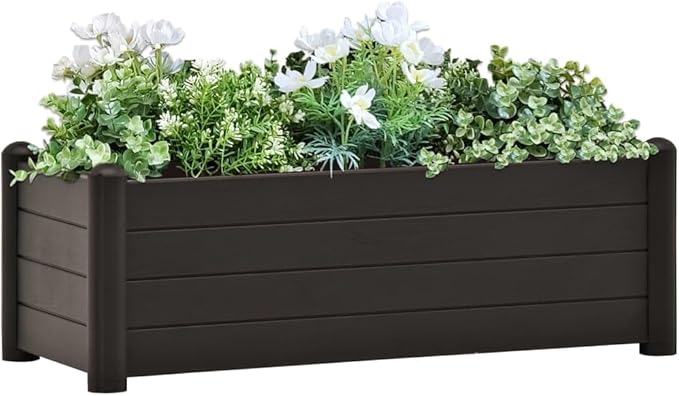Outdoor Raised Garden Bed PP Planter Raised Garden Boxes Outdoor Planter Box for Vegetables Flowers Herbs Anthracite 39.4x16.9x13.8 -198