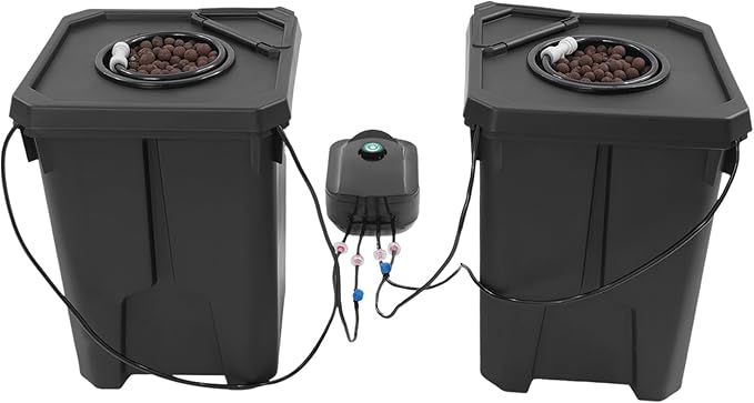 DWC Hydroponics Growing System Kit 7.13Gal x 2 Buckets Recirculating Deep Water Culture Hydroponic Bucket System with 8W Air Pump and Air Stones for Garden Greenhouse Balcony Indoor