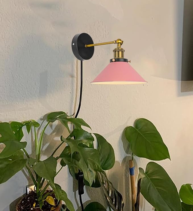 Hook Type Wall Mounted Plant Light for Indoor Growing Full Spectrum 4500K 10W Adjusted Angle &amp Light Beam Range 15°-60° Vintage Pink Wall Lamps for Plants Flowers