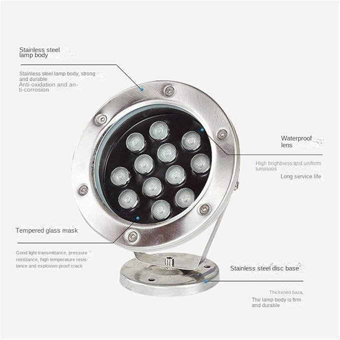4pcs/lot 24V Stainless Steel Underwater Lights Underwater Lights Led Pool Lights Landscape Pool Spotlights Square Fountain Lights (Color : C8 Size : 15W)