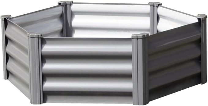 ABSCO Premium Galvanized DIY 3' x 3' Hexagon Garden Bed DIY with Easy Assembly and Superior Drainage Woodland Gray Galvanized Steel Metal Planter Garden Planter Box with 16 Walls for All Plants