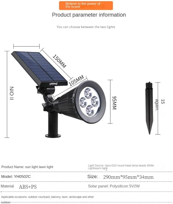 Outdoor Waterproof IP68 Solar Lights Lawn Lights Solar Spotlights with 3 Lighting Modes Suitable for Courtyard Lawn Patio Garden and Pathway Landscape Lighting