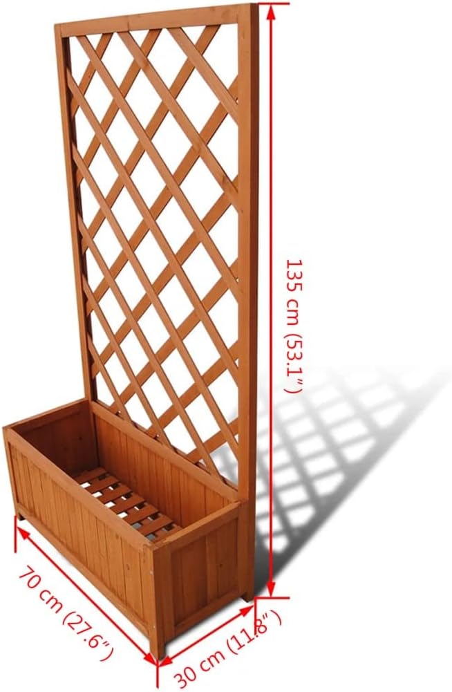 Brown Solid Wood Trellis Planter 27.6x11.8x53.1 inch Rectangular Raised Garden Bed for Climbing Plants Weathered Finish Outdoor Gardening