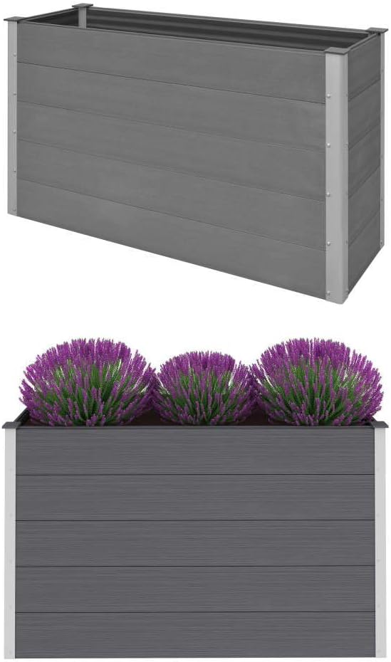 vidaXL Garden Planter WPC 150x50x91cm Grey Outdoor Lawn Flower Pot Raised Bed