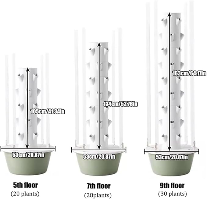 Vertical Hydroponic Tower Smart Garden for Herbs Fruits and Vegetables – 5/7/9 Layers Aeroponic Growing Kit with Smart Timer Silent Water Pump Space-Saving Design for (Size:9 Layers: 53 x 163 cm)