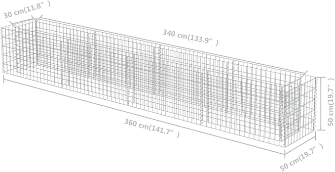 SKM Gabion Raised Bed Galvanised Steel 360x50x50 cm (Weight-22KG)