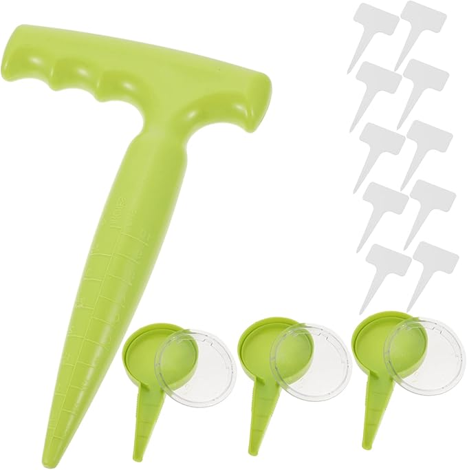 Kisangel 4sets Gardening Tool Kit Dibbler Plant Sowing Dispenser and Plant Labels for Home Gardening Easy to Use and Versatile Sowing Tool