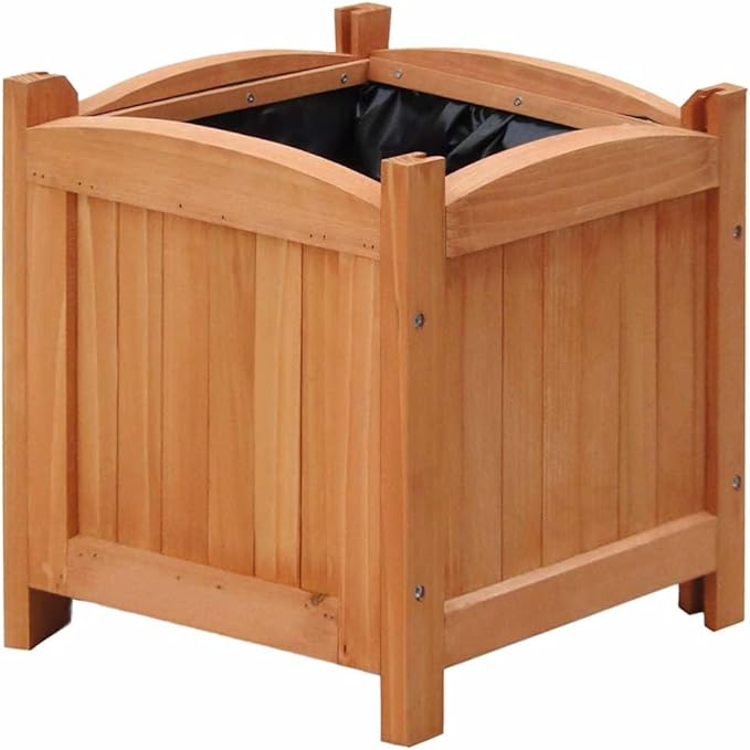 Raised Garden Bed Planters 4-Pack Square Solid Pine Wood 12x12x12 Inch Varnished Finish Outdoor Use for Patio Balcony Herbs Flowers