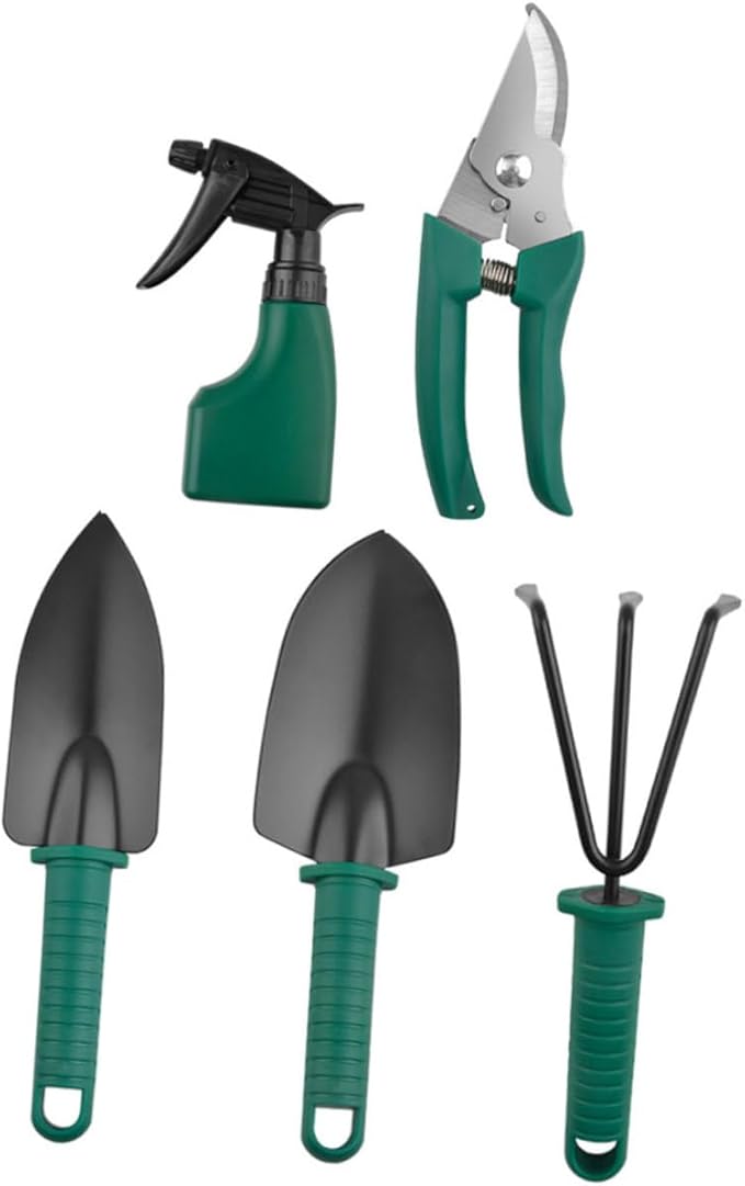 SUPVOX Stainless Steel Gardening Shovel and Rake 5pcs Garden Tool Set with Carrying Case for Planting and Outdoor Lawn Care