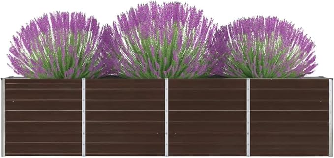 Raised Garden Bed - 126x15.7x30.3 Large Galvanized Metal Planter Box for Flower Plant Herb Vegetable Growing Gardening - Brown Outdoor Bed