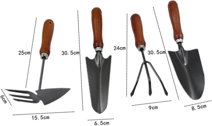 Happyyami 4pcs Mini Garden Tool Set with Thickened Stoving Varnish Iron Shovels and Wooden Handles for Flower Planting and Potted Gardening Use