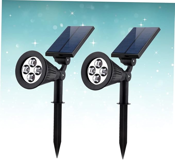 HOMSFOU 2 Pcs Waterproof Solar Spotlights 4 RGB LEDs Outdoor Garden Landscape Lamp for Lawn and Patio Decoration Ground Connector Design