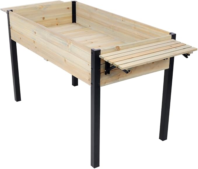 LICOME Wood Raised Planter BoxPlanters for Outdoor PlantsElevated Herbs Vegetables Flowers Great Patio Deck Balcony (Black+Natural + Wood)