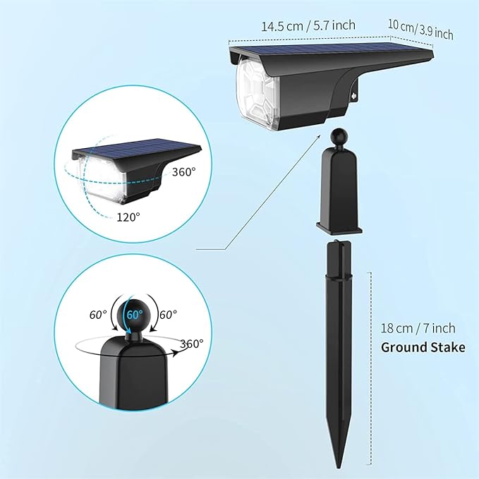 Solar Spot Lights OutdoorAdjustable 2 in 1 USB &amp Solar Powered IP65 Waterproof Landscape Spotlights3 Modes Solar Outdoor Lights for Yard Garden Porch PatioWhite light2 pcs (Warm Light 4 pcs)