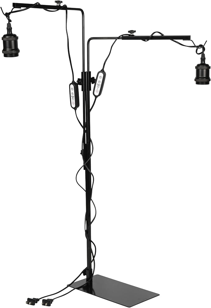 Plants Grow Stand 2-Lights E26 Base Adjustable Angle &amp Height with 5.9Ft Plug Timer Cord Free Placement for Plants Promotes Growth(Bulbs Sold Separately)