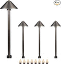 DOSHINE® Solid Brass Low Voltage Landscape Lighting Pathway Lights (7 Shade 22 Tall) with Replaceable 3W G4 LED Bulb 3000K AC/DC 12V and Ground Stake for Outdoor Walkway Driveway (UMB4-Pack)